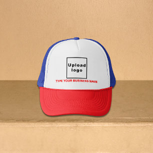 Bedrijfsnaam en Logo op rood, wit en blauw Trucker Pet