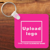 Bedrijfsnaam en Logo roze vierkant Sleutelhanger (Voorkant)
