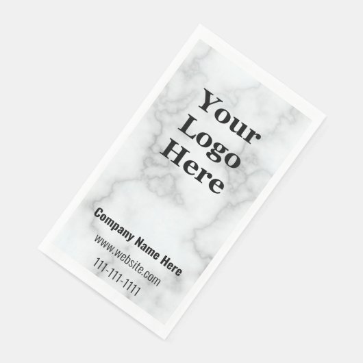 Bedrijfsnaam Faux Wit Marmeren Telefoon Website Servet (Hoek)