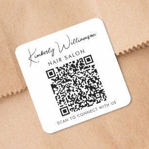 Bedrijfsnaam Handtekening Script QR Code Promotie Vierkante Sticker