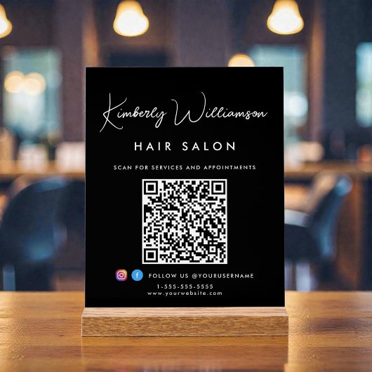 Bedrijfsnaam Handtekening Script QR Code Zwart Acryl Bord