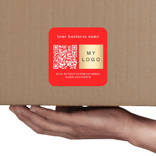 Bedrijfsnaam helder rood logo qr code vierkante sticker