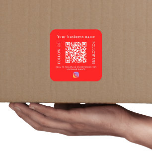 Bedrijfsnaam helder rood qr code Instagram Vierkante Sticker