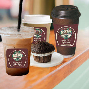 Bedrijfsnaam Koffiewinkel Gepersonaliseerd Logo Vierkante Sticker