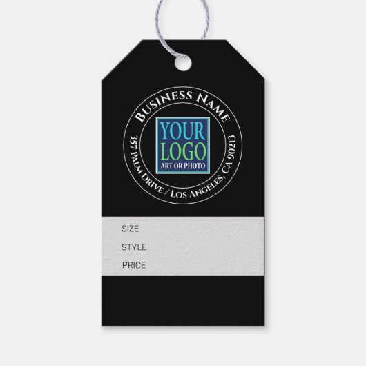 Bedrijfsnaam, Logo, Adres, Zwart/Grijs Prijs Label Cadeaulabel (Voorkant)