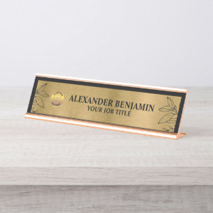 Bedrijfsnaam Logo Gold Black Elegant Custom Bureau Naambordje