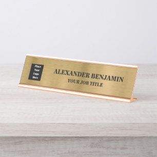Bedrijfsnaam Logo Gold Black Elegant Custom Bureau Naambordje
