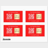 Bedrijfsnaam logo qr code helder rood rechthoekige sticker (Vel)