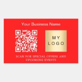 Bedrijfsnaam logo qr code helder rood rechthoekige sticker (Voorkant)