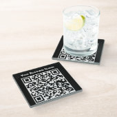 Bedrijfsnaam plus QR-code op een Glazen Onderzetter (Schuin)