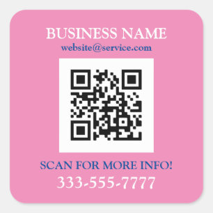 Bedrijfsnaam Promo, QR-code, Roze Blauw Wit Vierkante Sticker