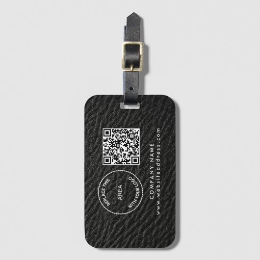 Bedrijfsnaam QR-code zwart Faux leder Bagagelabel (Voorkant (verticaal))