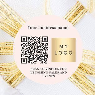 Bedrijfsnaam roze logo qr code ronde sticker