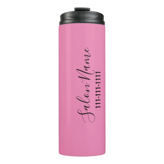 Bedrijfsnaam Roze & Zwart Elegant Script & Telefoo Thermosbeker (Voorkant)