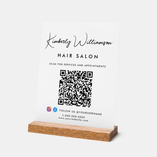 Bedrijfsnaam Stijlvolle Handtekening Script QR Cod Acryl Bord (Hoek)