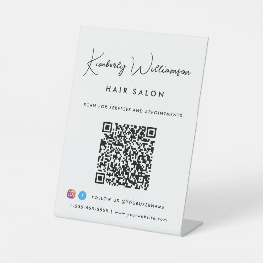 Bedrijfsnaam Stijlvolle Handtekening Script QR Cod Reclamebord Met Voetstuk (Voorkant)