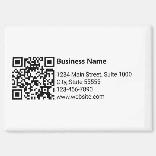 Bedrijfsnaam Zwart Wit QR Code Adres Telefoon Magneet (Voorkant)
