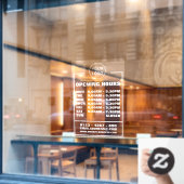 Bedrijfsopeningstijden, informatie en logo raamsticker (Cafe Raam)