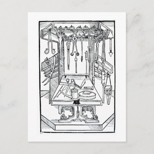 Bedrijfstabel en chirurgische instrumenten, van 'D Briefkaart (Voorkant)