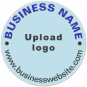 Bedrijfswebsite op lichtblauw groot rond vinyl sticker (Voorkant)