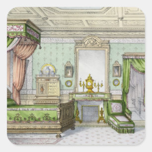 Bedroom in de Renaissance-stijl (kleurenlitho) Vierkante Sticker