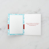 BEDRUKT LINT Aqua Wit Rood Damask Dank u Bedankkaart (Binnen)