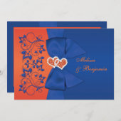BEDRUKT LINT Blauw, Sinaasappel Bloemen Bruiloft U Kaart (Voorkant / Achterkant)