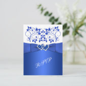 BEDRUKT LINT blauw, wit bloemen, harten RSVP (Staand voorkant)