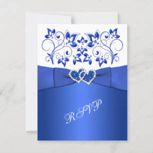 BEDRUKT LINT blauw, wit bloemen, harten RSVP
