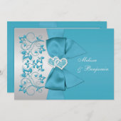 BEDRUKT LINT Blauw, Zilver Bloemen Bruiloft Uitnod Kaart (Voorkant / Achterkant)