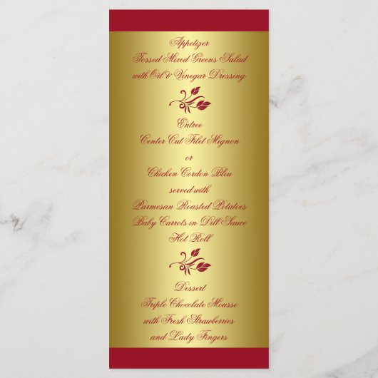 BEDRUKT LINT Rood, Goud Bloemen Menu Kaart (Achterkant)