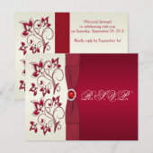 BEDRUKT LINT Rood, Ivoor Bloemen Antwoorden Kaart (Voorkant / Achterkant)