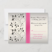 BEDRUKT LINT Roze Zwart Zilver Bloemen RSVP Card (Achterkant)