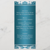 BEDRUKT LINT Zilver, Blauwgroen Bruiloft Menu Kaar (Achterkant)