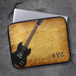 Bedrukte elektrische gitaar met monogram laptop sleeve