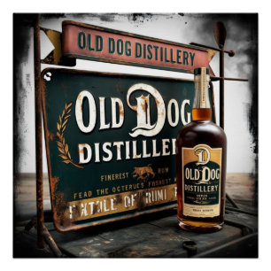 Bedrukte reclame voor OLD DOG RUM wanddecoratie Perfect Poster