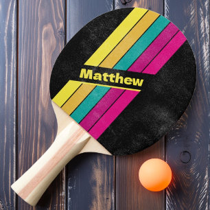 Bedrukte Retro Gestreepte Donkere Jaren 80 met Naa Tafeltennisbatje