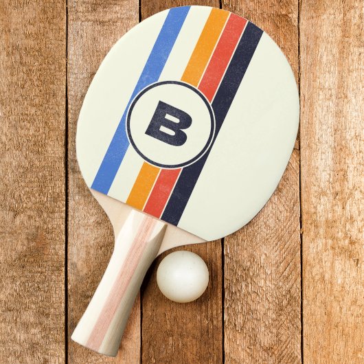 Bedrukte Retro Vijf Strepen Donker met Initiaal Tafeltennisbatje