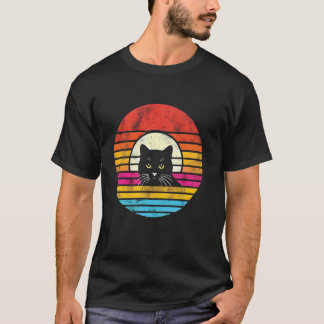 Bedrukte Retro Zonsondergang Zwarte Kat Moeder Vad T-shirt