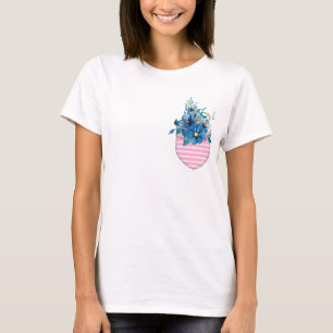 Bedrukte roze zak met blauwe bloemen t-shirt
