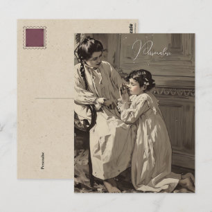  bedtijd Victoriaans meisjes Gebedsfoto Briefkaart