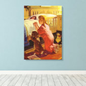 Bedtime Prayers, meisje met puppy,  religie Canvas Afdruk (Insitu (Houten vloer))