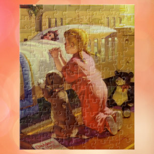 Bedtime Prayers, meisje met puppy,  religie Legpuzzel