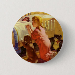 Bedtime Prayers, meisje met puppy, religie Ronde Button 5,7 Cm