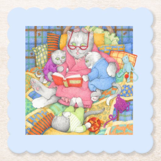 BEDTIME STORY Scalloped Square Onderzetters - Blau (Voorkant)