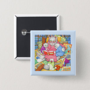 BEDTIME STORY Square Button Pin - Blauw