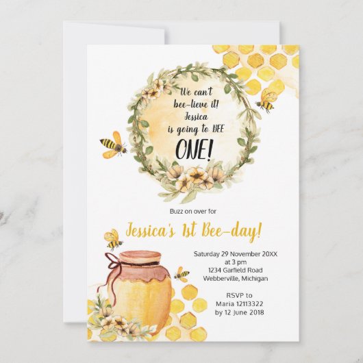 Bee 1er Anniversaire Fête Invitation Fille (Devant)