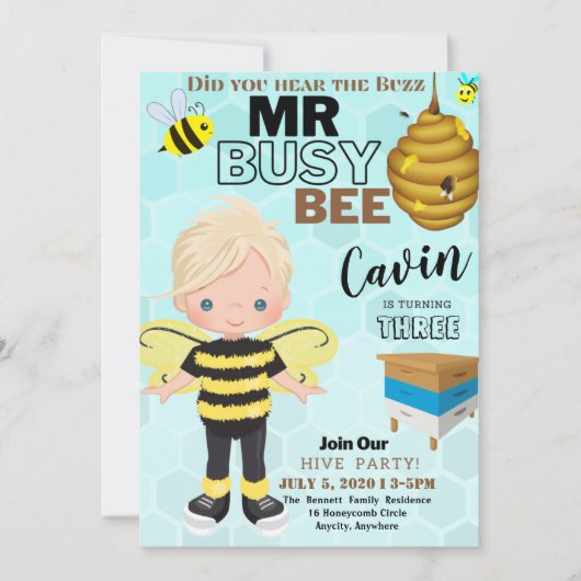Bee 2 andere Birthday Invitation Kaart (Voorkant)