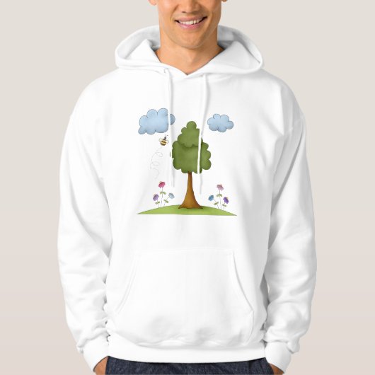 Bee and Tree Natuur Scene met Bloemen en Wolken Hoodie (Voorkant)