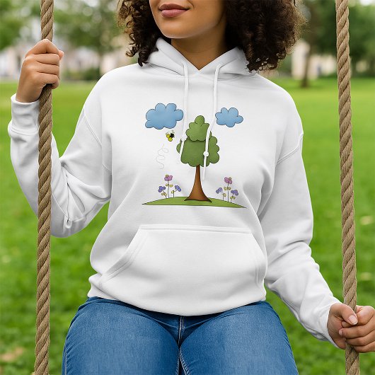 Bee and Tree Natuur Scene met Bloemen en Wolken Hoodie